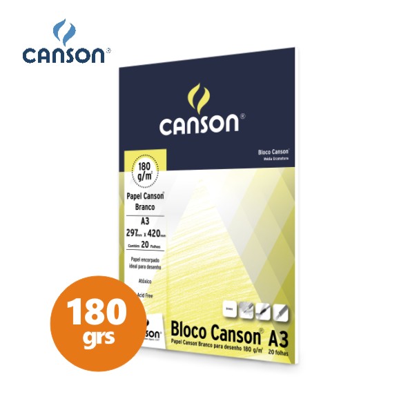 Bloco Desenho Canson A3 180grs 20 Folhas Papelaria Karinhosa 1215